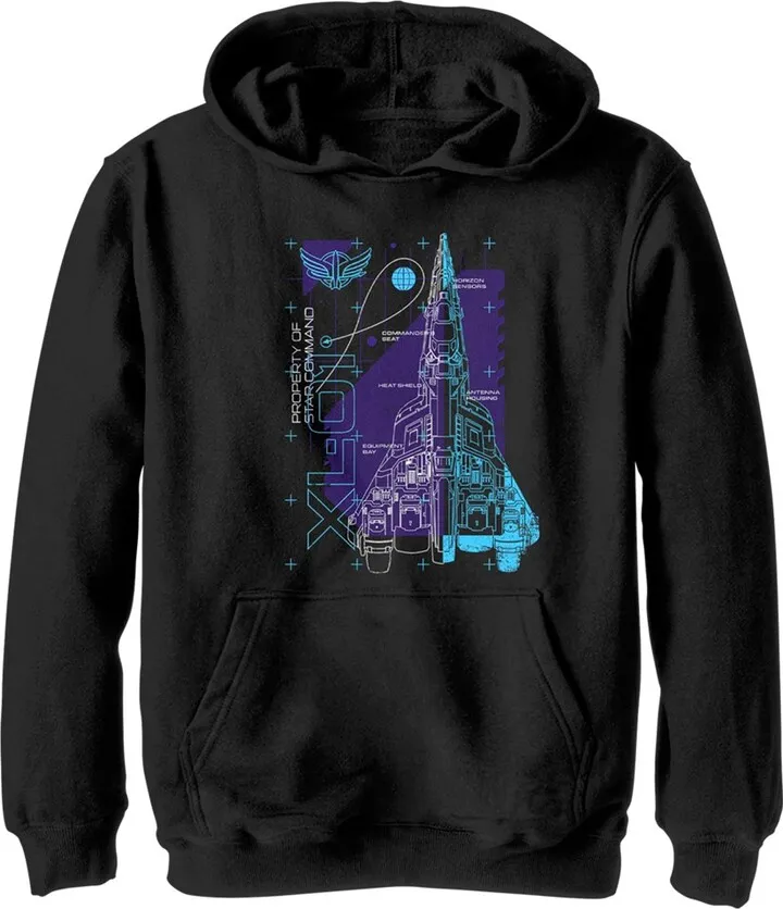 Boy's Lightyear XL-01 Spaceship Blueprints Pull Over Hoodie - Black - Medium