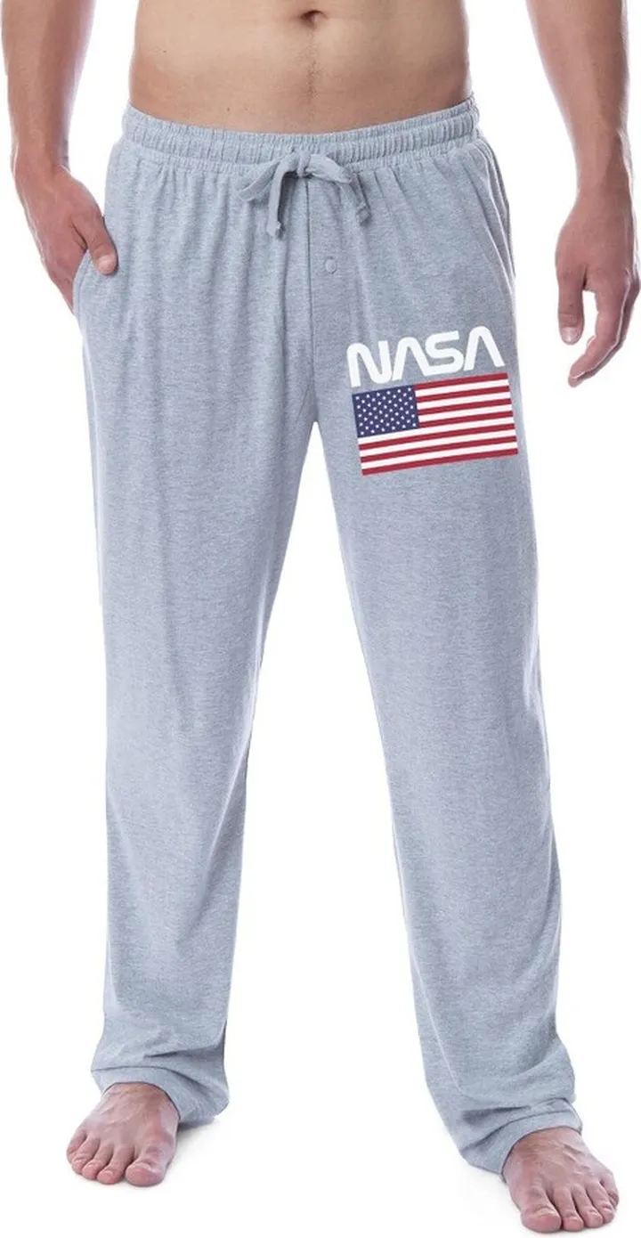 NASA Mens' Space Fashion Logo American Flag Sleep Pajama Pants (X-Large) Grey