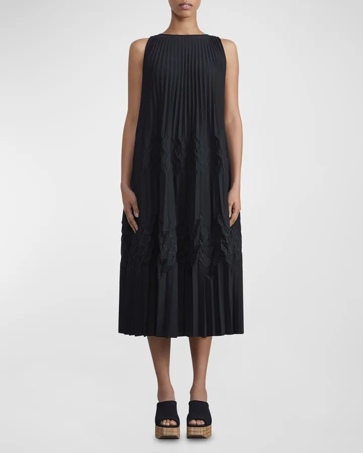 Origami Pleated Sleeveless Midi Dress