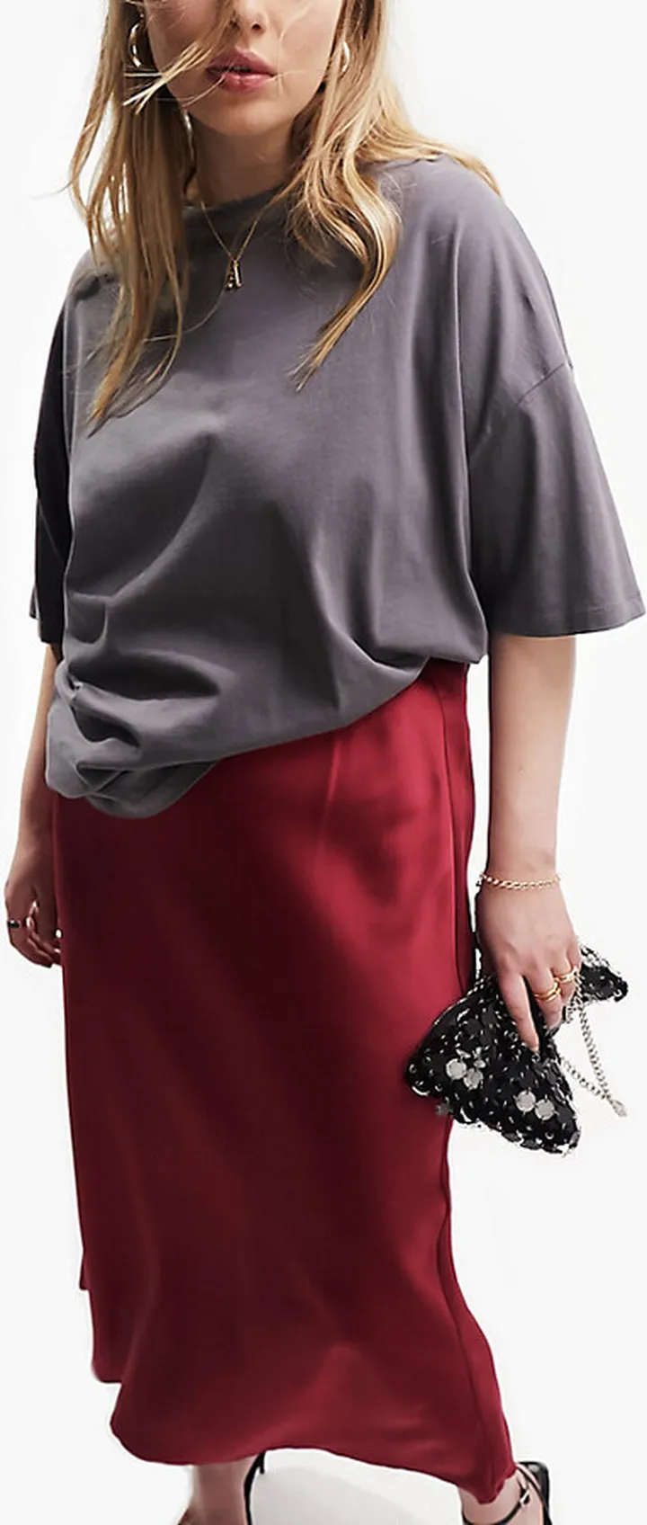 ASOS DESIGN Curve satin bias midi skirt in beet red