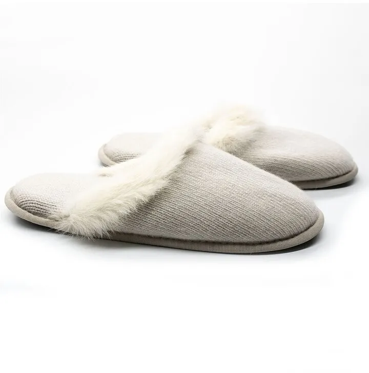 Portolano Ladies Slippers With Rabbit Fur Trim On Top