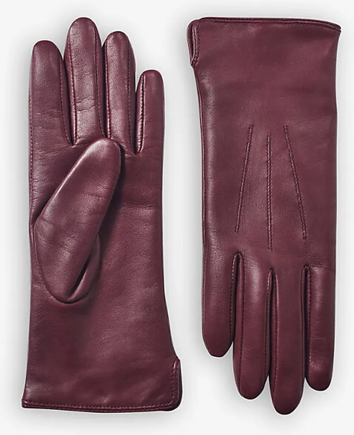 Womens Burgundy Cashmere-lined Leather Gloves