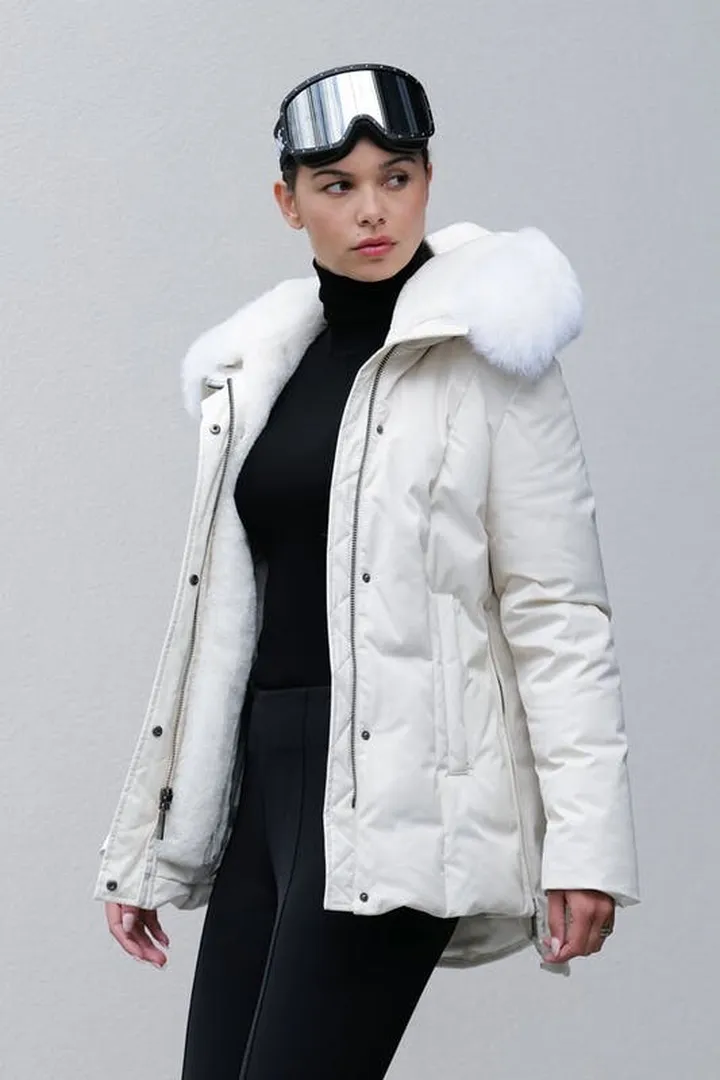 Dawn Levy Luka Fitted Parka with Velvet & Fur Trim - Blue