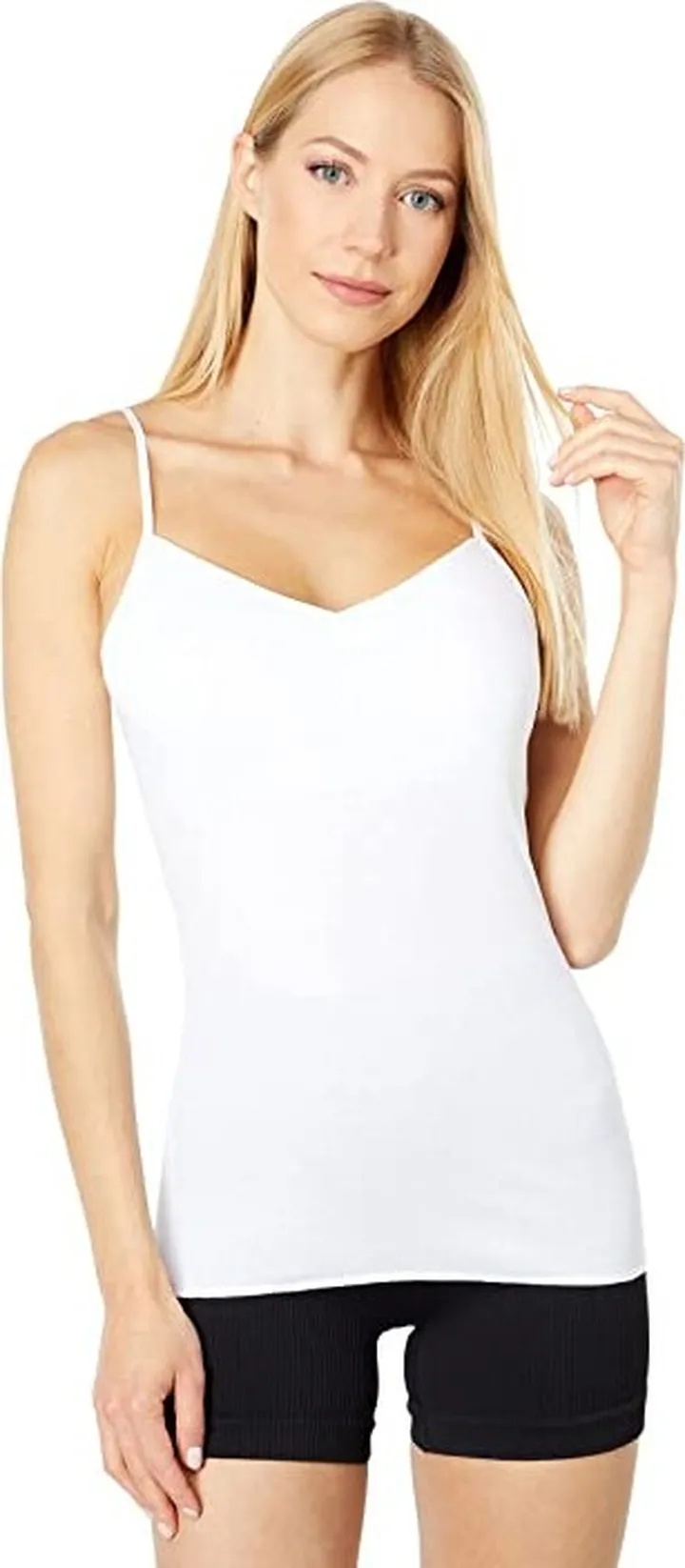 Hanro Cotton Seamless Padded Spaghetti Cami (White) Women's Clothing