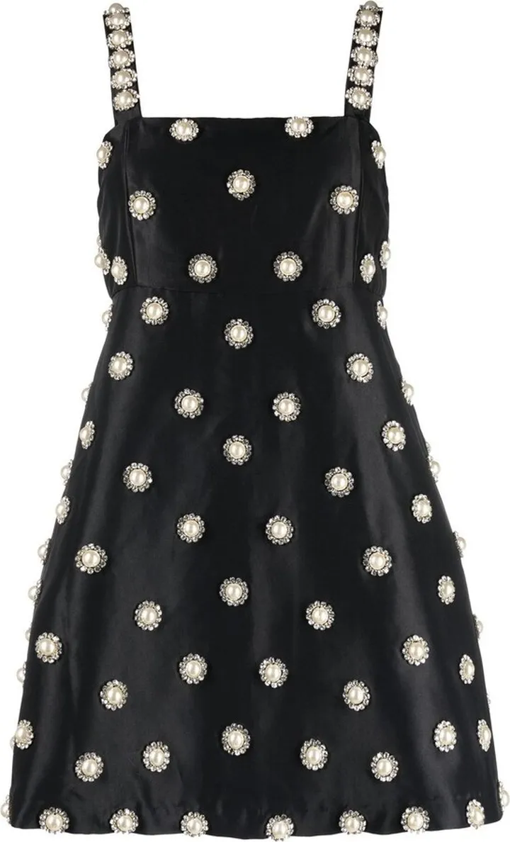 Faux-Pearl Detail Mini Dress