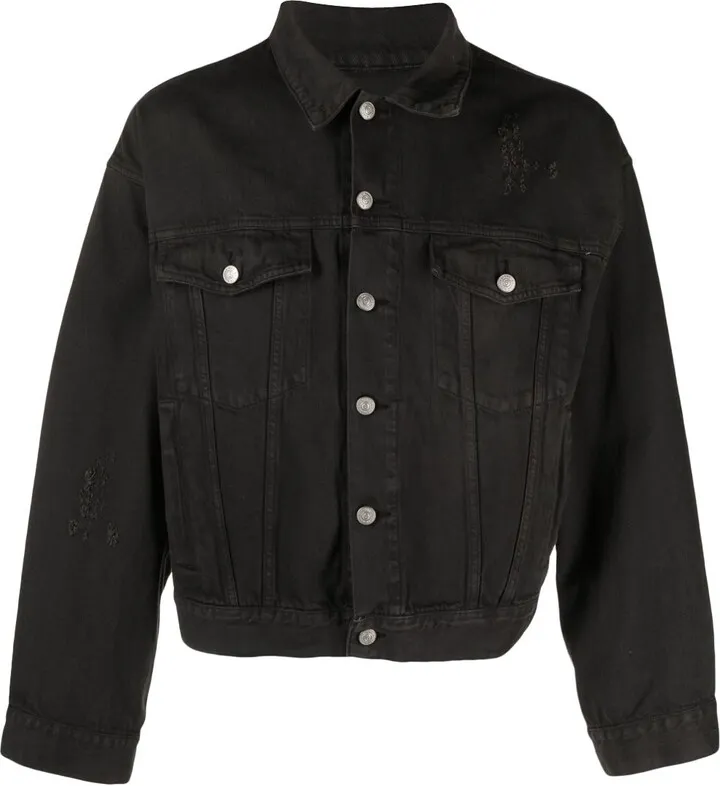 Black Distressed Finish Denim Jacket