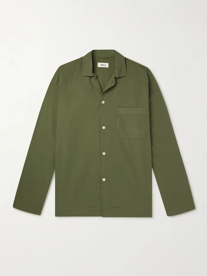 Camp-Collar Organic Cotton-Poplin Pyjama Shirt