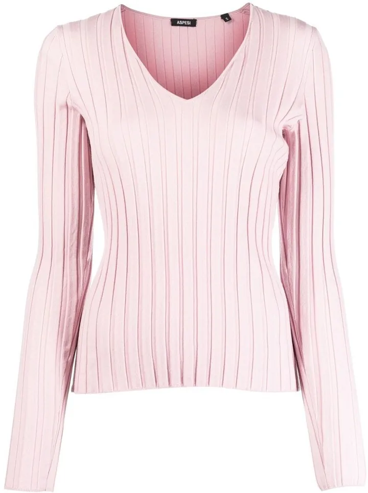 ribbed-knit V-neck jumper