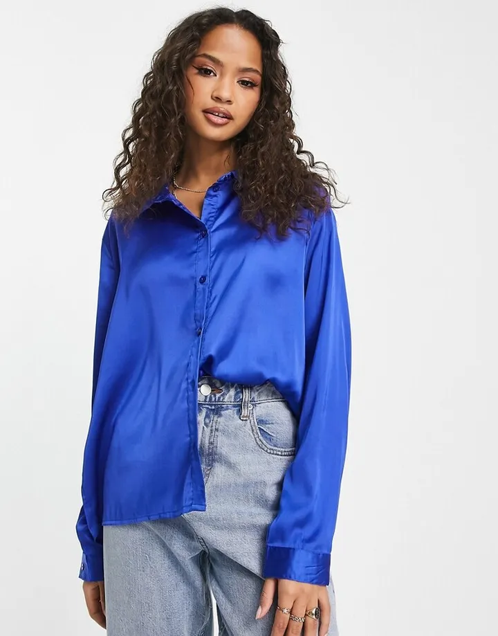 JDY satin shirt in bright blue