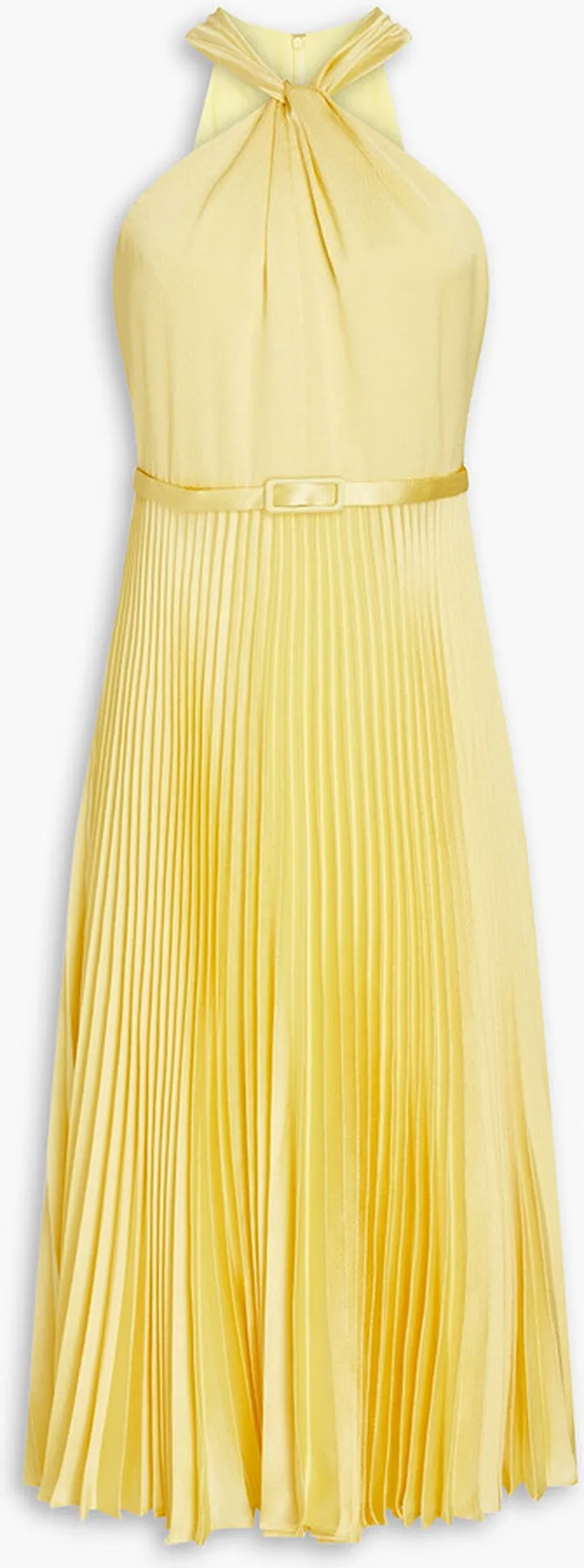Pleated hammered-satin midi dress