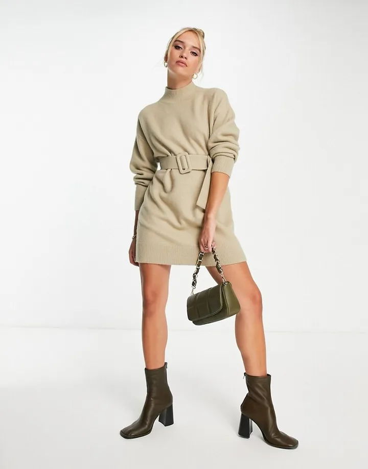 & Other Stories knit belted mini dress in beige