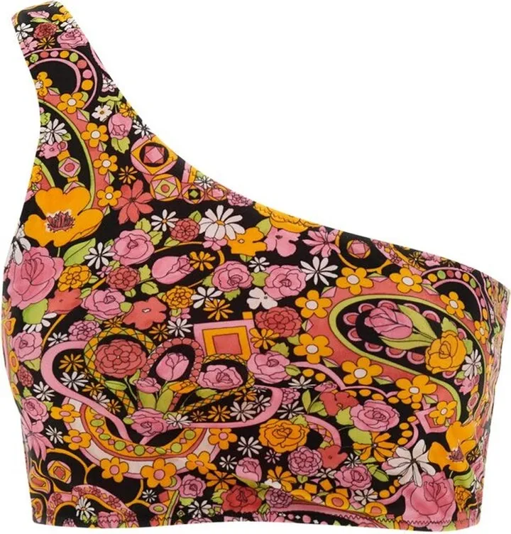 La Doublej Floral Print One-Shoulder Bikini Top