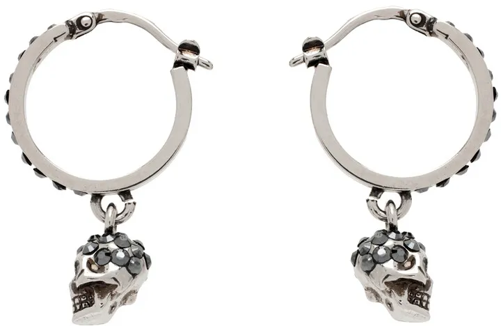 Alexander McQueen Gunmetal Skull Hoop Earrings
