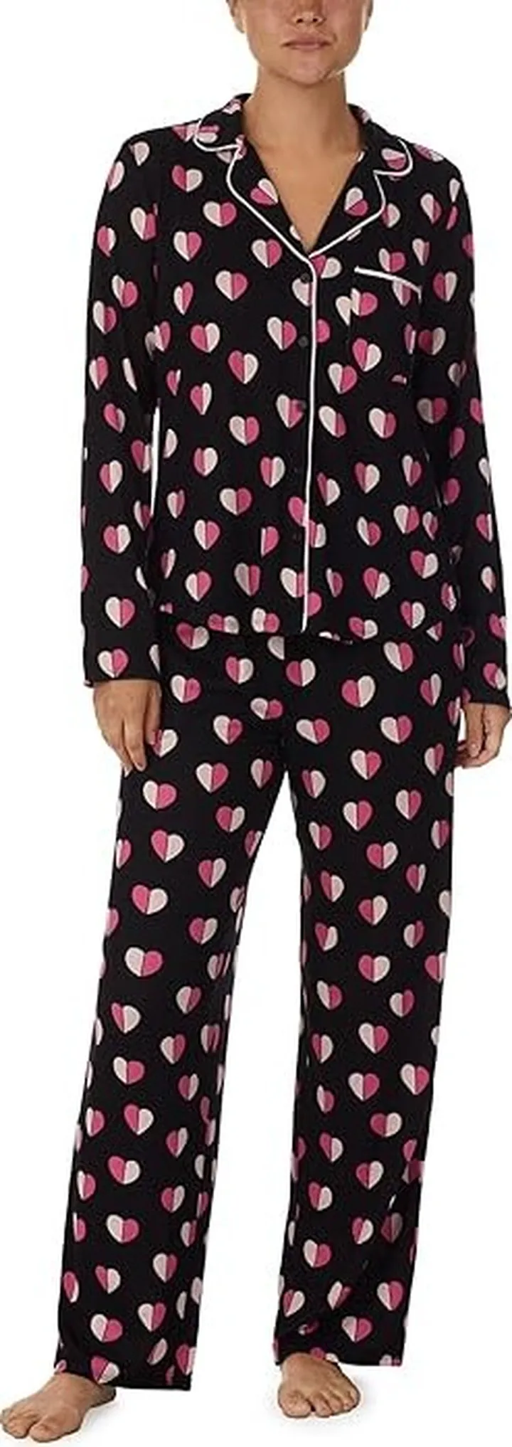 Kate Spade New York Sweater Knit Notch PJ Set (Black Geo Heart) Women's Pajama Sets