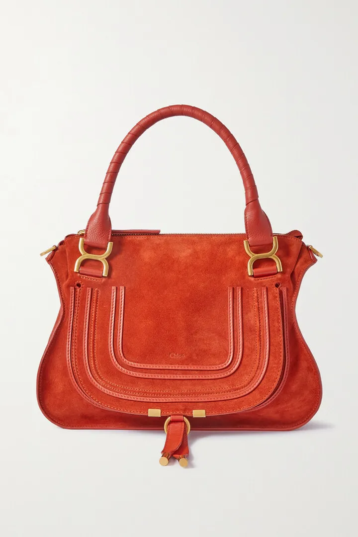 Chloé - Marcie Medium Textured Leather-trimmed Suede Shoulder Bag - Orange