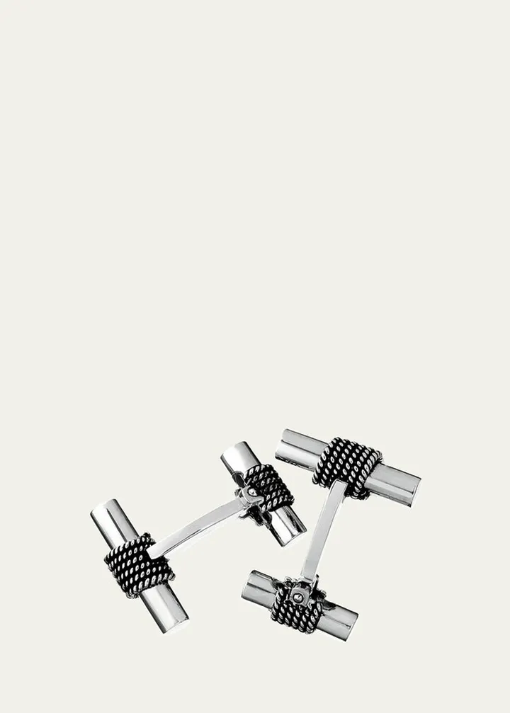 Men's Sterling Silver Rope Tube Cufflinks