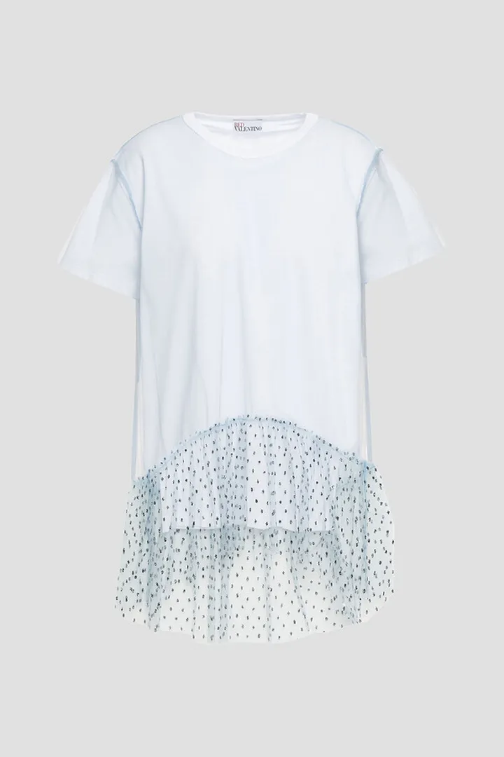 Glittered tulle-paneled cotton-jersey T-shirt