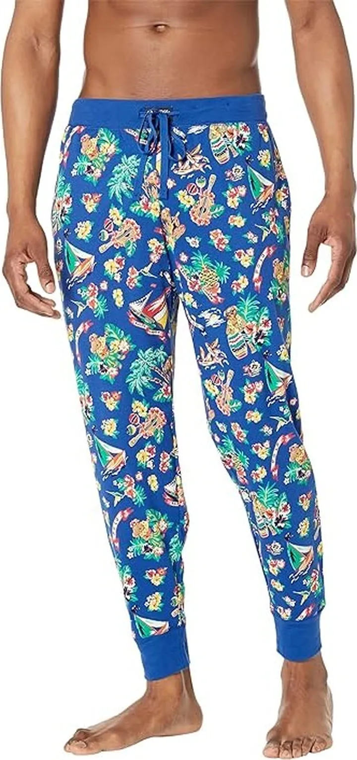 Polo Ralph Lauren Rib Waistband Knit Sleepwear Joggers (Sail Bearwaiian Print) Men's Pajama