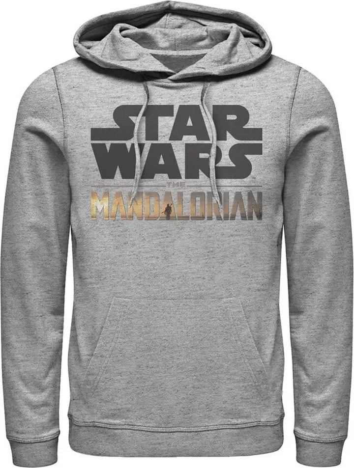 Men's Star Wars The Mandalorian Double Logo Pull Over Hoodie - Athletic Heather - Medium