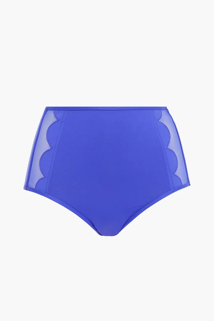Mesh-paneled scalloped high-rise bikini briefs