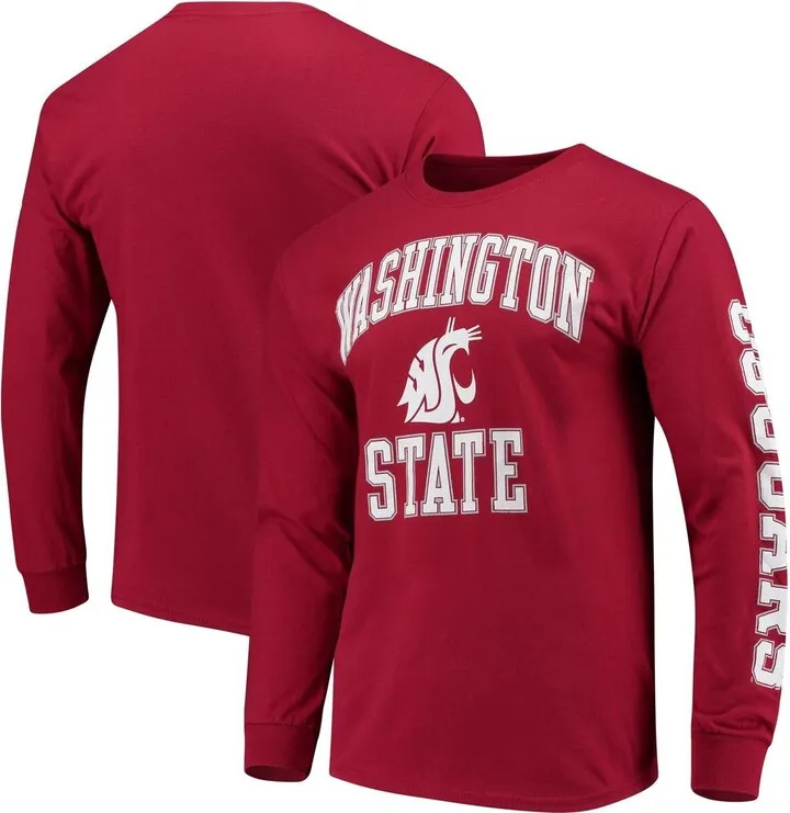 Men's Crimson Washington State Cougars Distressed Arch Over Logo Long Sleeve Hit T-shirt