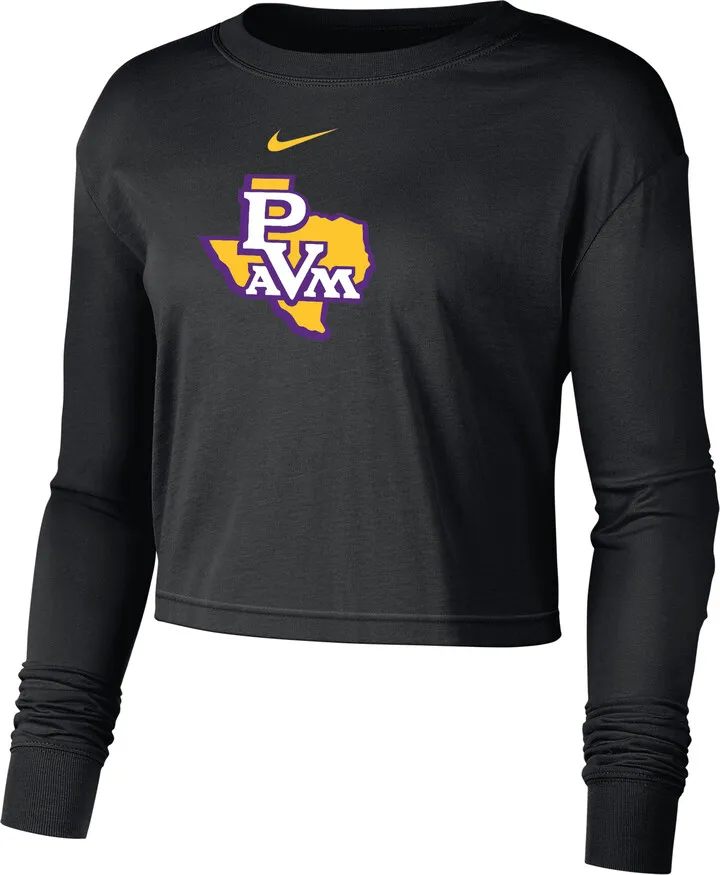 Nike Women's College (Prairie View A&M) Cropped Long-Sleeve T-Shirt in Black