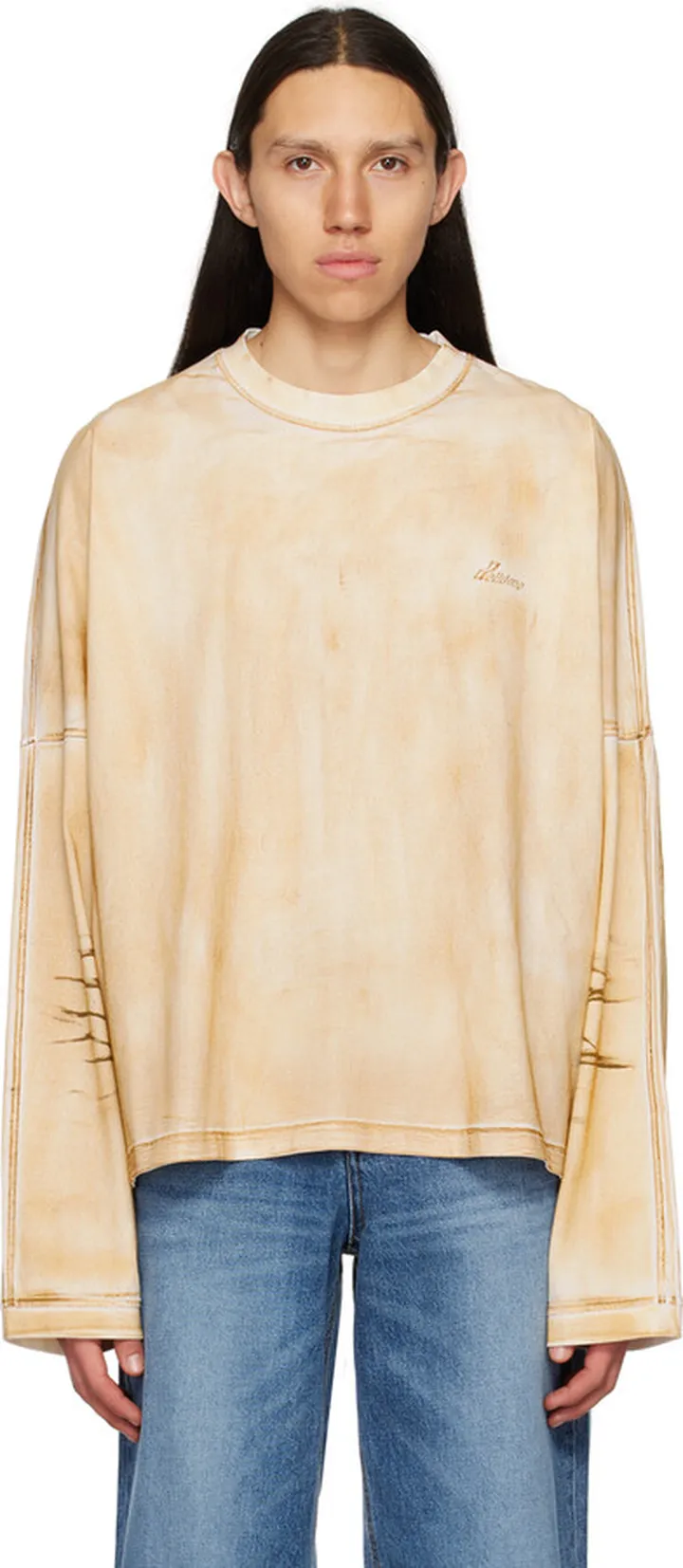 We11done Beige Washed Long Sleeve T-Shirt