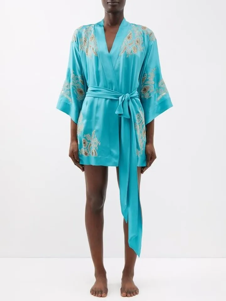Embroidered-lace Silk-satin Robe