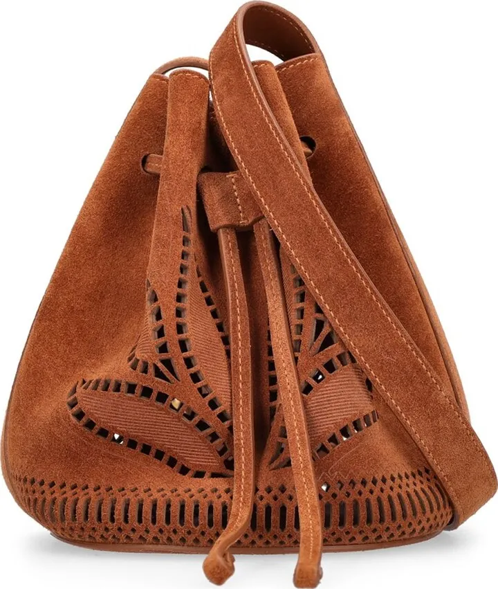 Laser pattern leather bucket bag