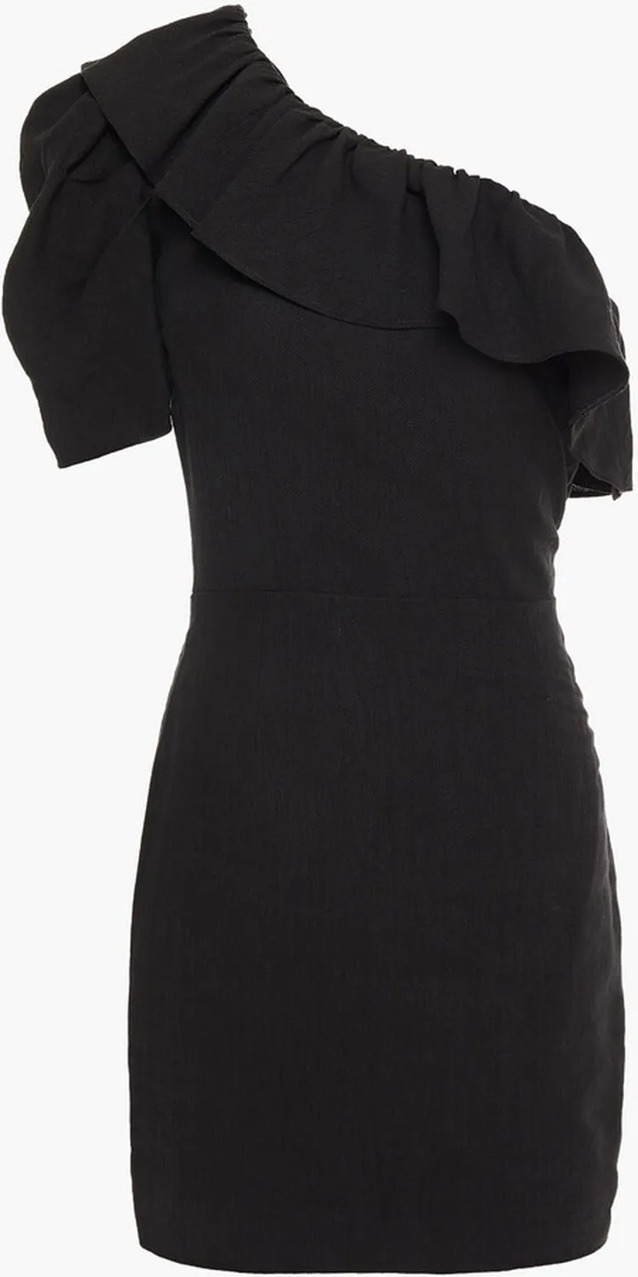 Whine one-shoulder ruffled twill mini dress