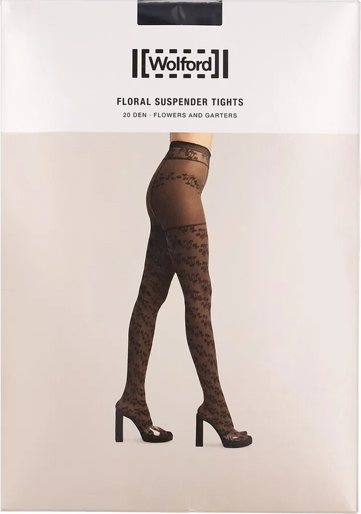 Floral Suspender stretch mesh tights