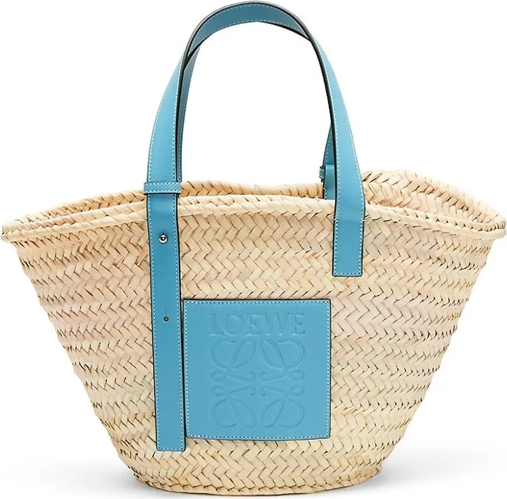 Medium Leather-Trimmed Woven Basket Bag