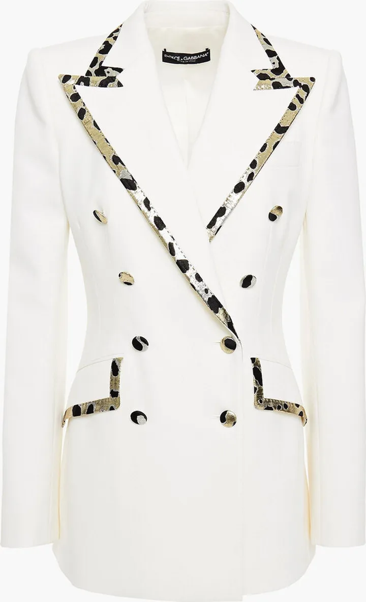 Double-breasted wool-blend crepe blazer