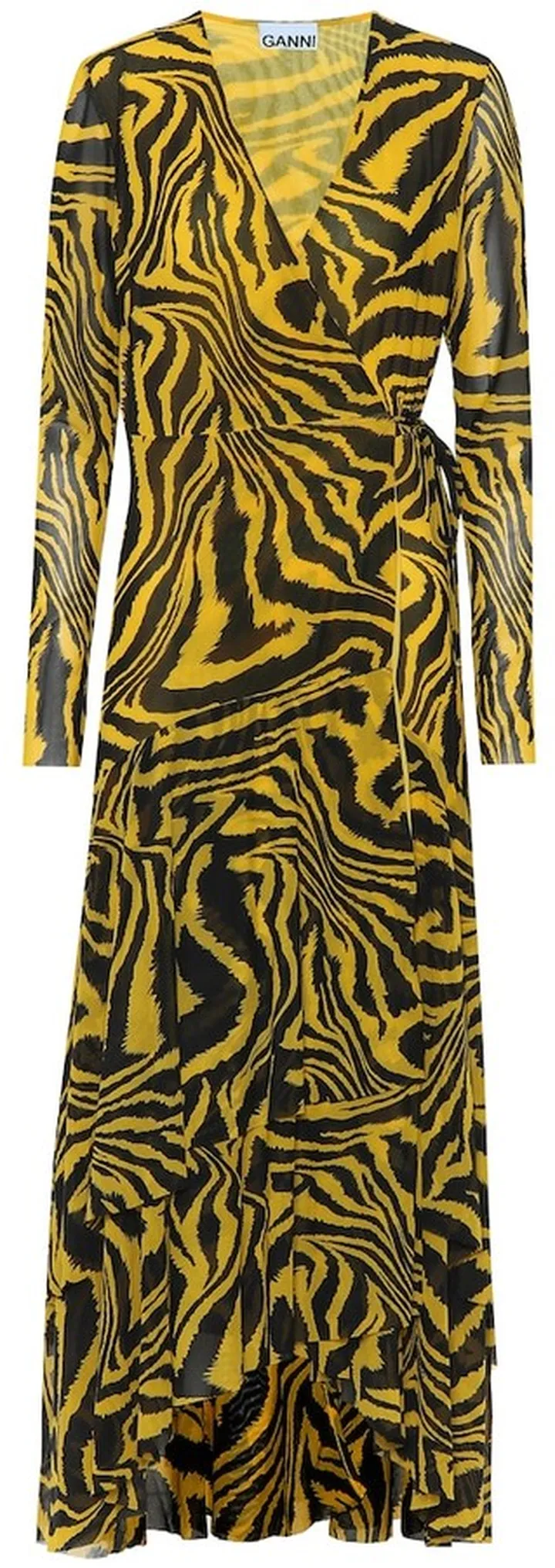 Animal-print mesh wrap dress