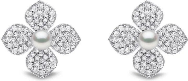 18kt white gold Petal pearl and diamond earrings