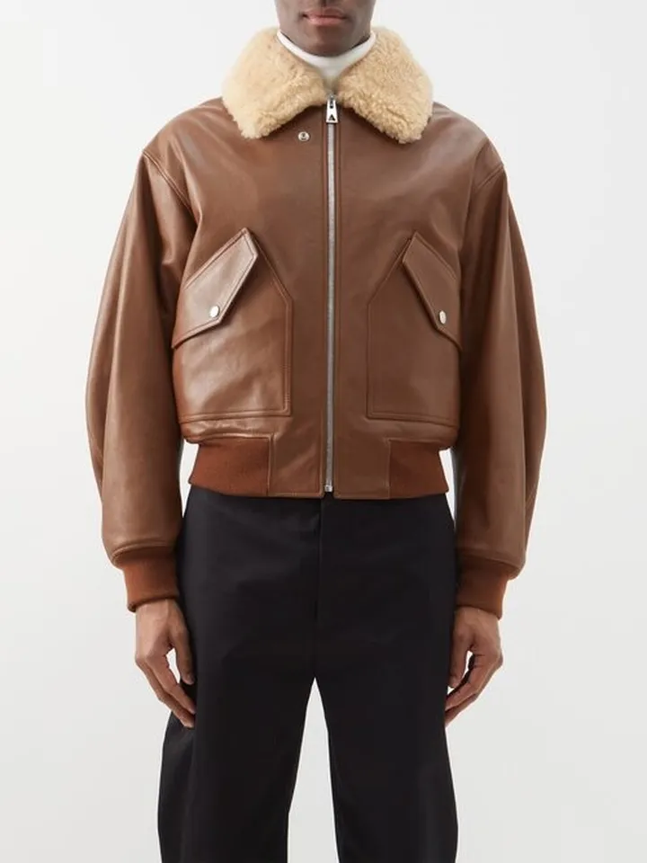 Shearling-collar Leather Jacket