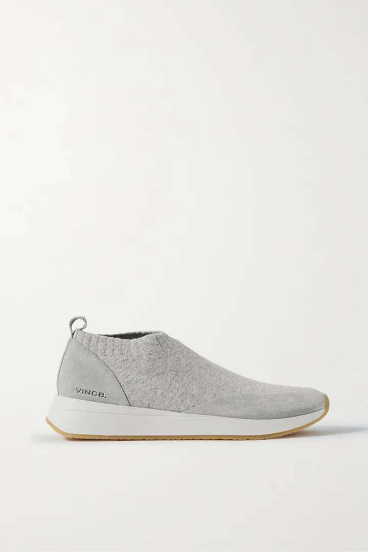 Vince - Oraya Suede-trimmed Stretch-knit Slip-on Sneakers - Gray