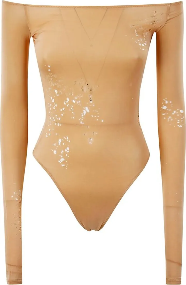 MM6 Maison Margiela Distressed Off-Shoulder Bodysuit