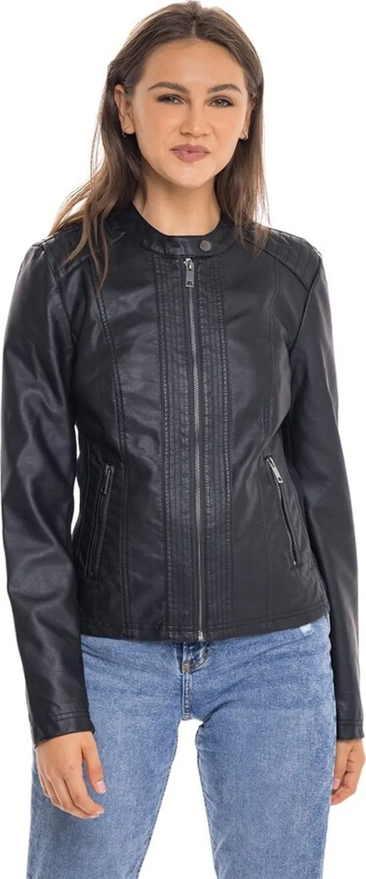 Women's Faux Leather Scuba Moto Biker Jacket - S.E.B. By SEBBY Grey Medium
