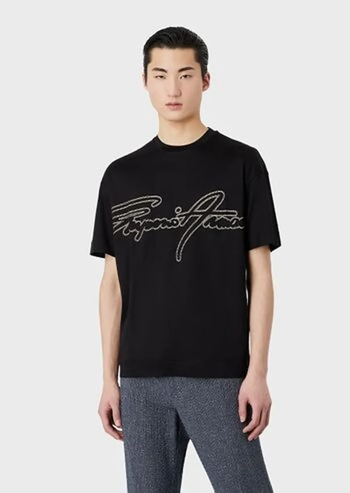 Tencel-blend jersey T-shirt with topstitched signature logo embroidery