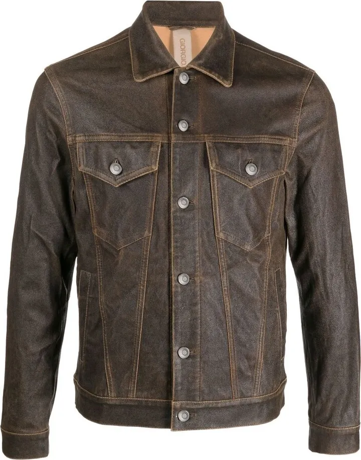 Distressed-Effect Leather Biker Jacket