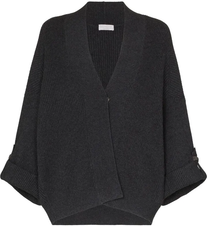 V-neck ribbed-knit cardigan