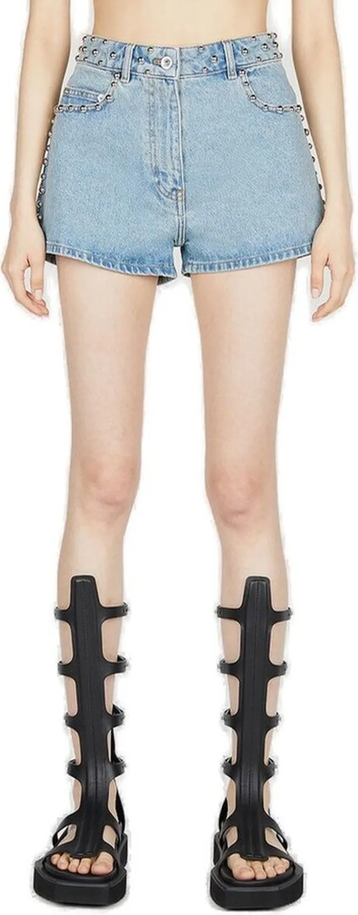 Paco Rabanne Logo-Patch Studded Denim Shorts