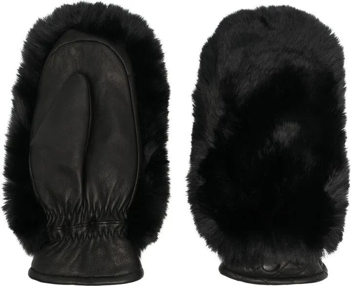Faux-Fur Leather Mittens