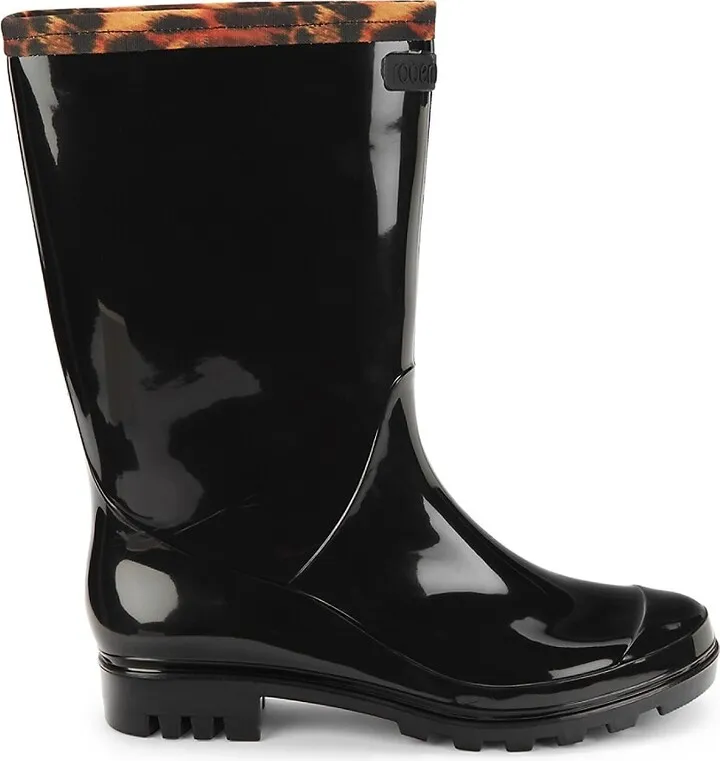 Faux Leather Mid Calf Rain Boots