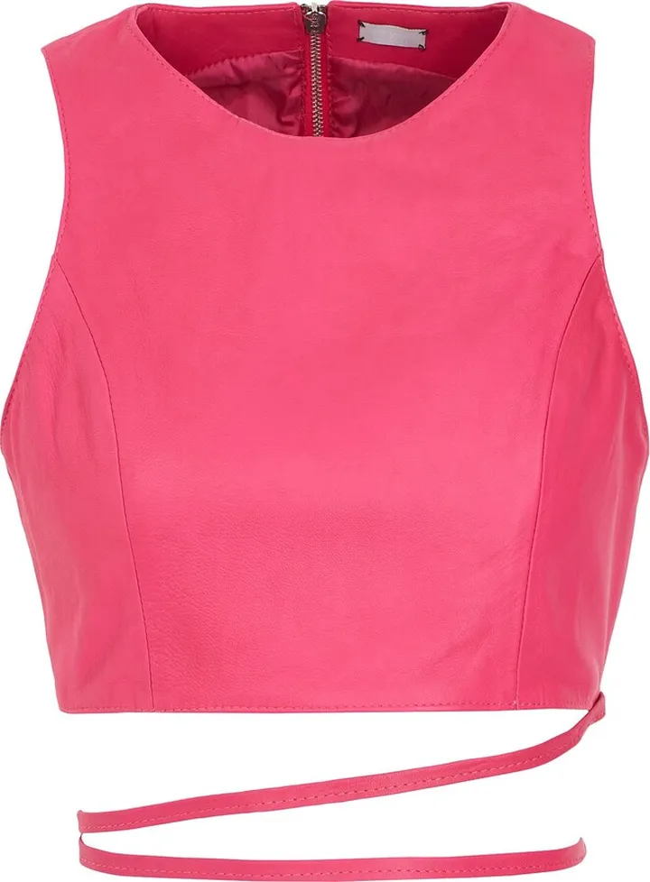 Leather Lace-up Halter Crop Top Top Magenta