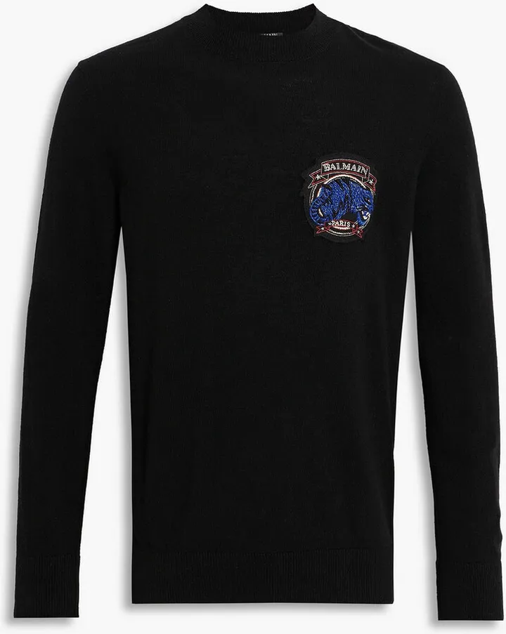 Appliquéd cashmere and wool-blend sweater