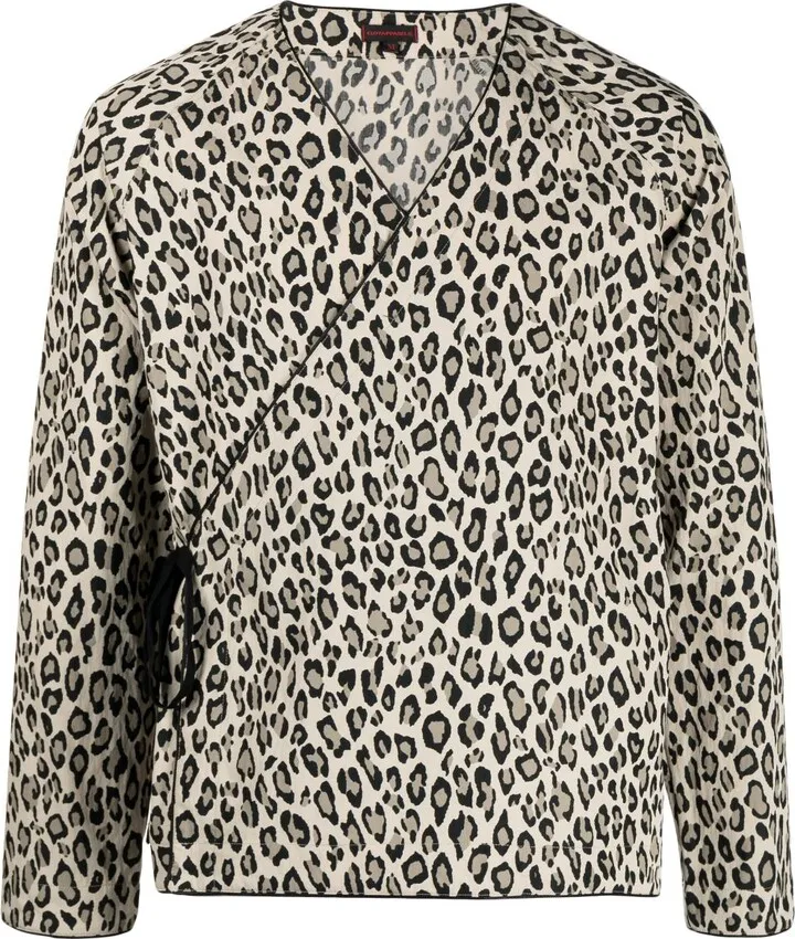 leopard-print V-neck shirt