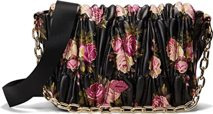 Blue by Betsey Johnson Pucker Up Crossbody (Black Floral) Handbags