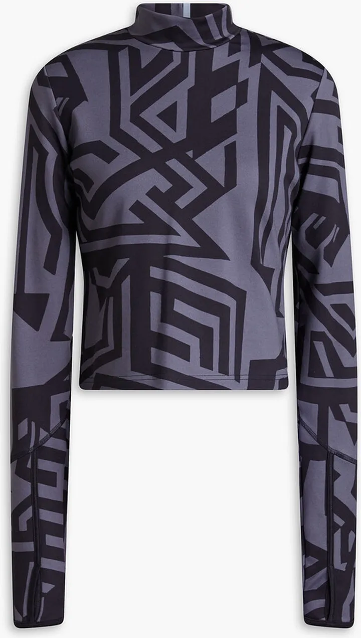 Printed cotton-blend jersey turtleneck top